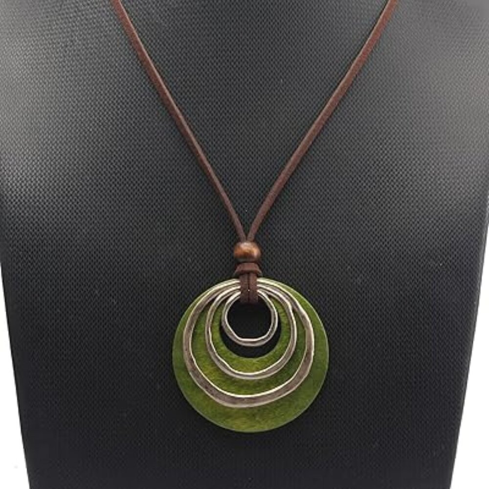 Leather Cord Necklace Chain Multilayer Wooden Pendant Necklaces Vintage‎ Jewelry
